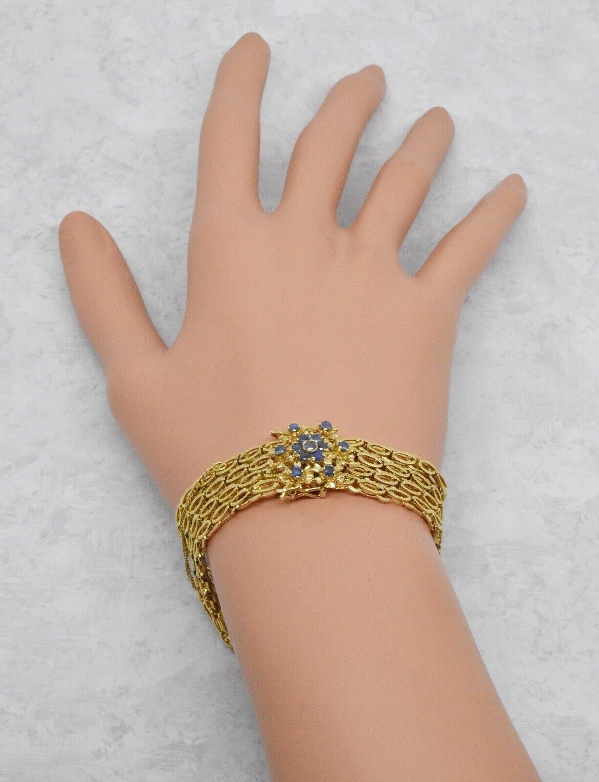 Vintage 18k Gelbgold Mehrreihiges Saphir-Armband & Ohrring Set - 56,4g (Retro) im Angebot