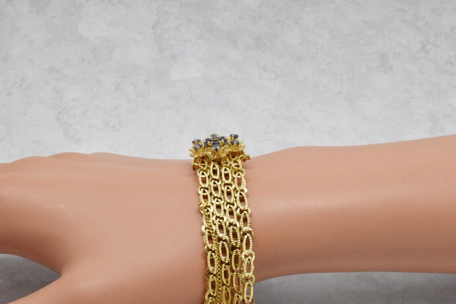 Vintage 18k Gelbgold Mehrreihiges Saphir-Armband & Ohrring Set - 56,4g im Angebot 1