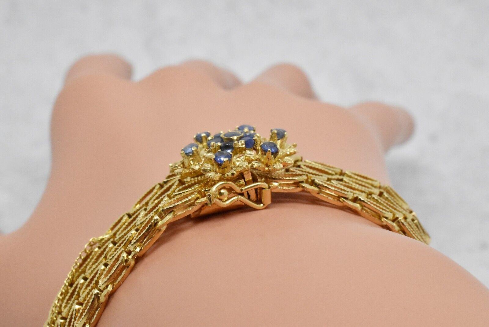 Vintage 18k Gelbgold Mehrreihiges Saphir-Armband & Ohrring Set - 56,4g im Angebot 2