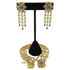 Vintage 18k Yellow Gold Multi-Strand Sapphire Bracelet & Earring Set - 56.4g