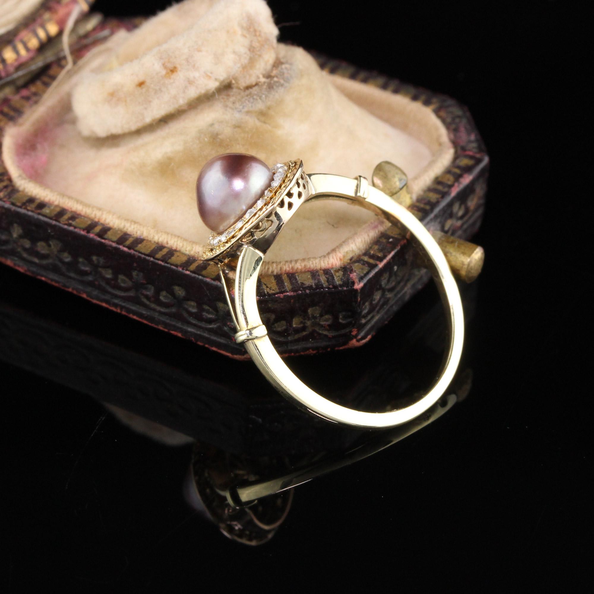 Art Deco Vintage 18 Karat Yellow Gold Natural Pearl and Rose Cut Diamond Ring