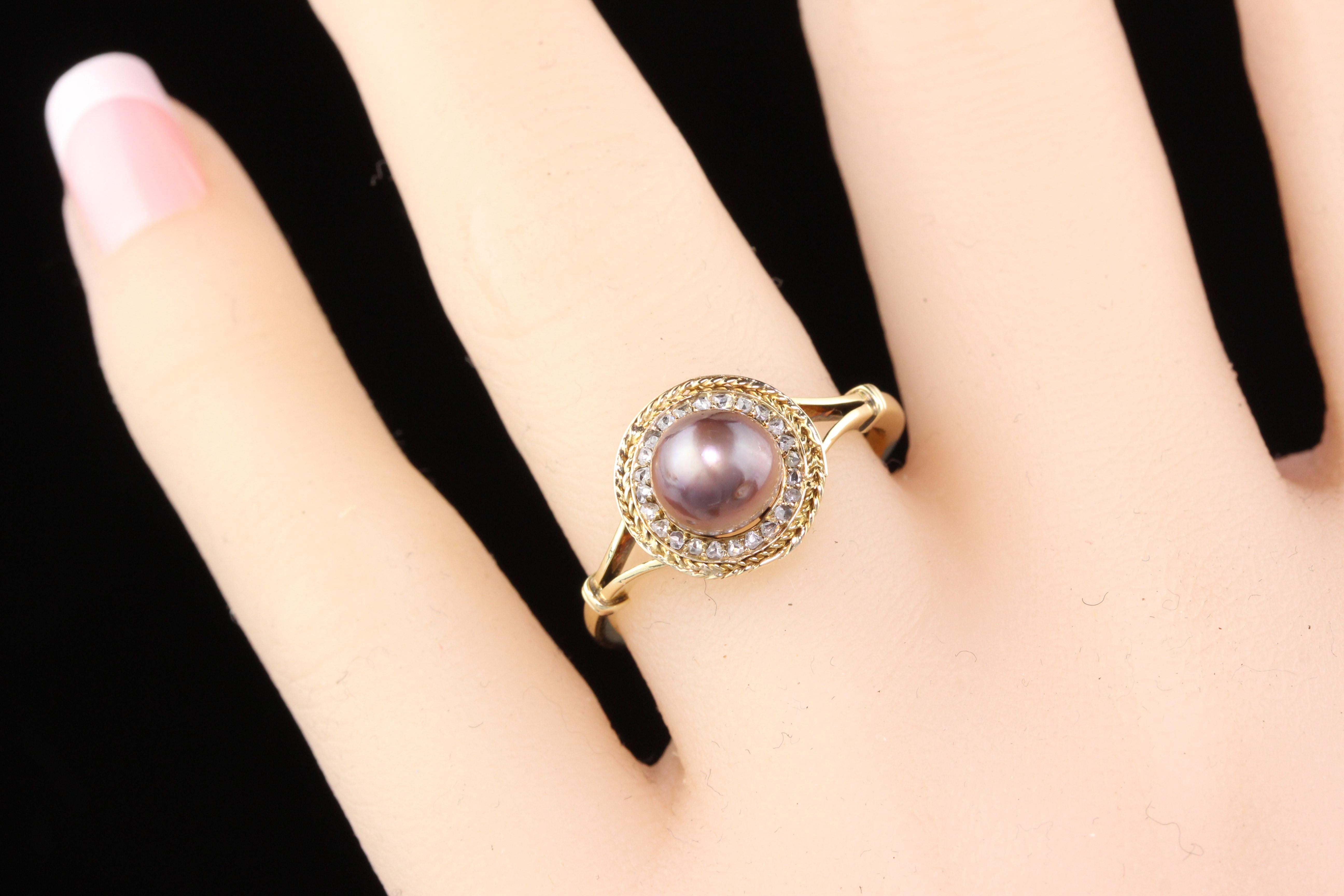 Vintage 18K Yellow Gold Natural Pearl & Rose Cut Diamond Ring In Good Condition In Great Neck, NY