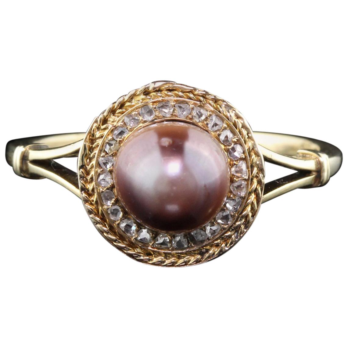 Vintage 18 Karat Yellow Gold Natural Pearl and Rose Cut Diamond Ring