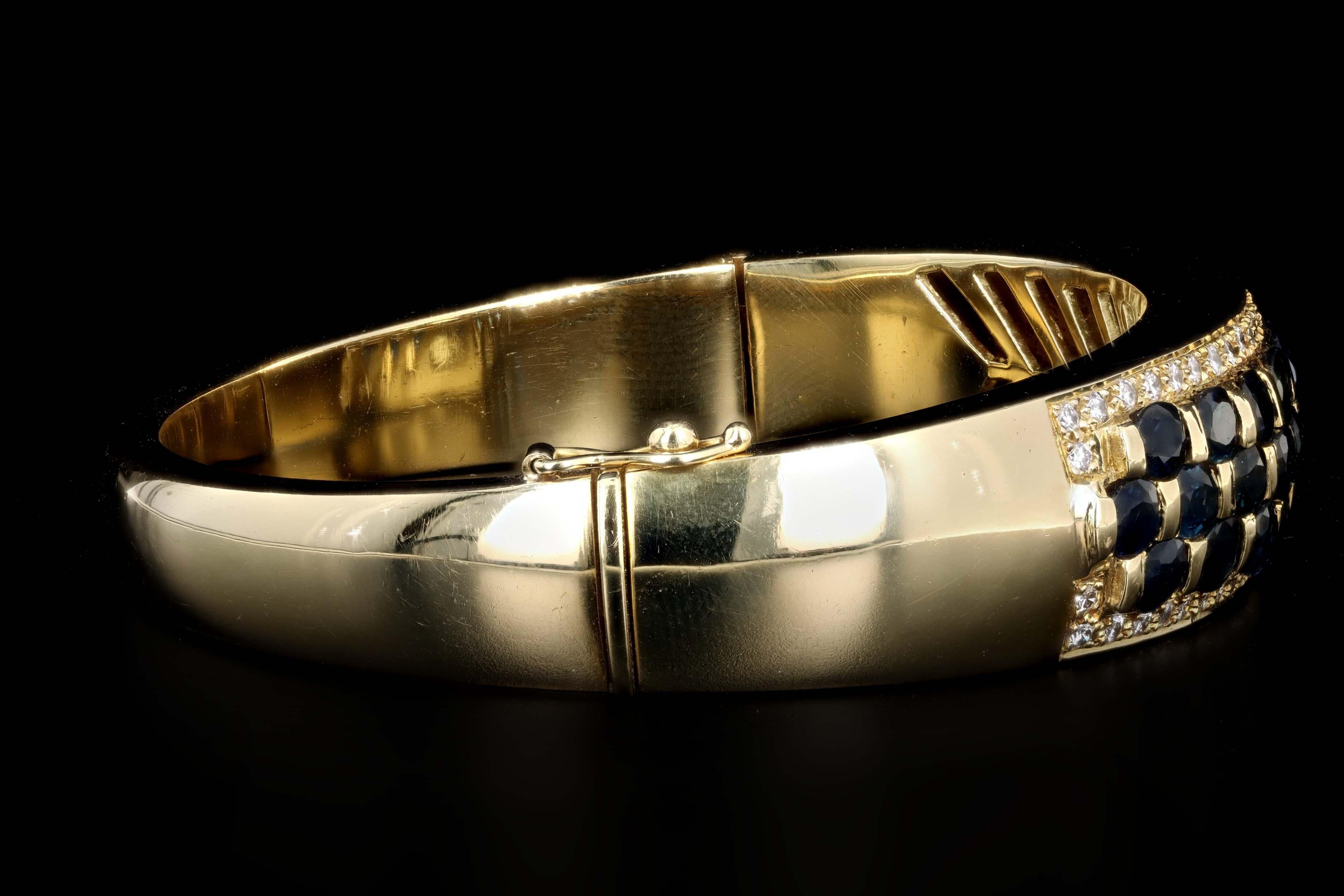 Bracelet jonc vintage en or jaune 18 carats avec saphir naturel et diamants Pour femmes en vente