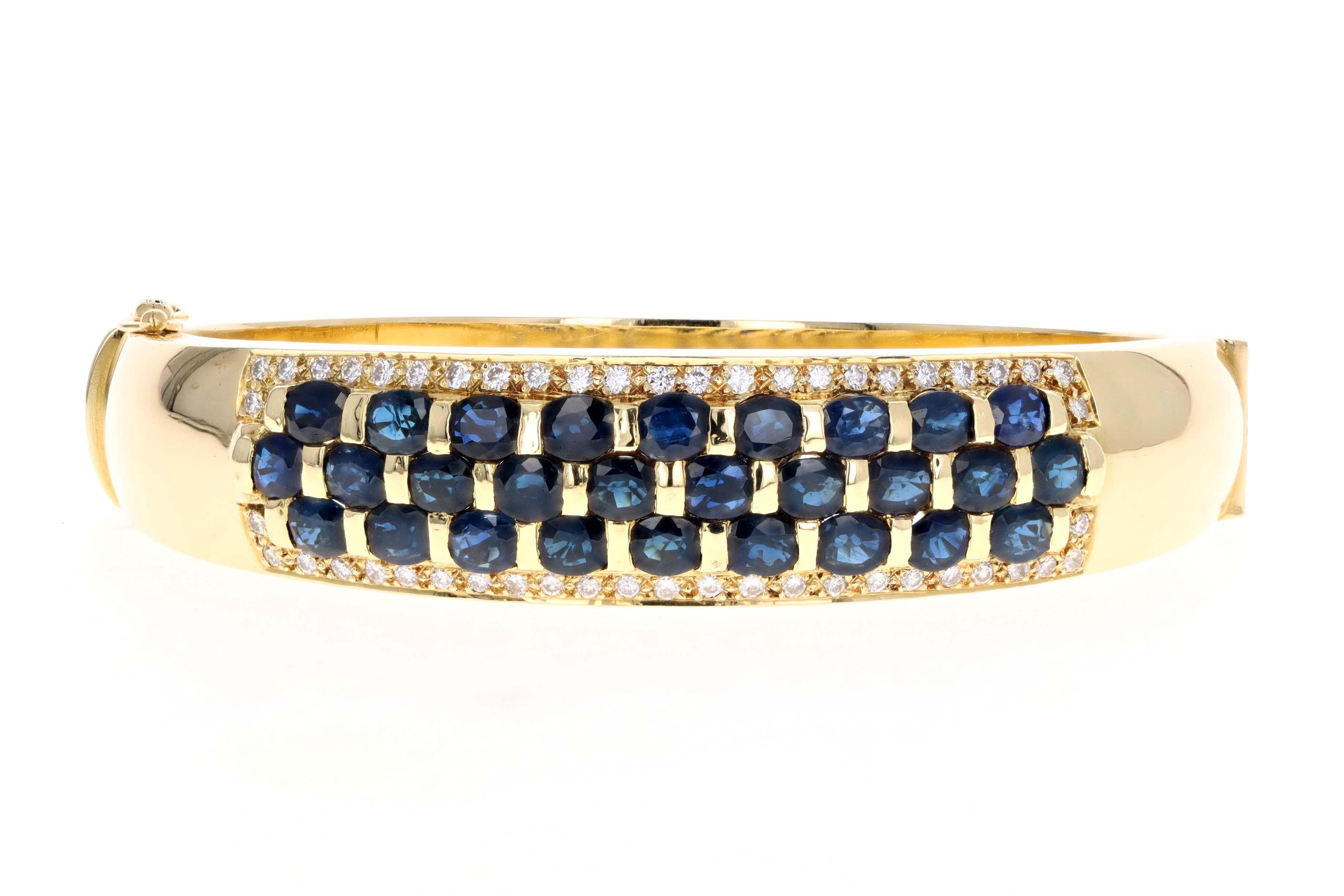Bracelet jonc vintage en or jaune 18 carats avec saphir naturel et diamants en vente 2
