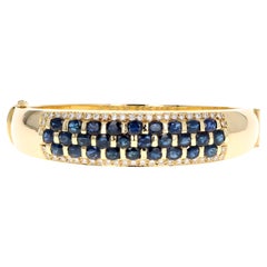 Vintage 18K Yellow Gold Natural Sapphire & Diamond Bangle