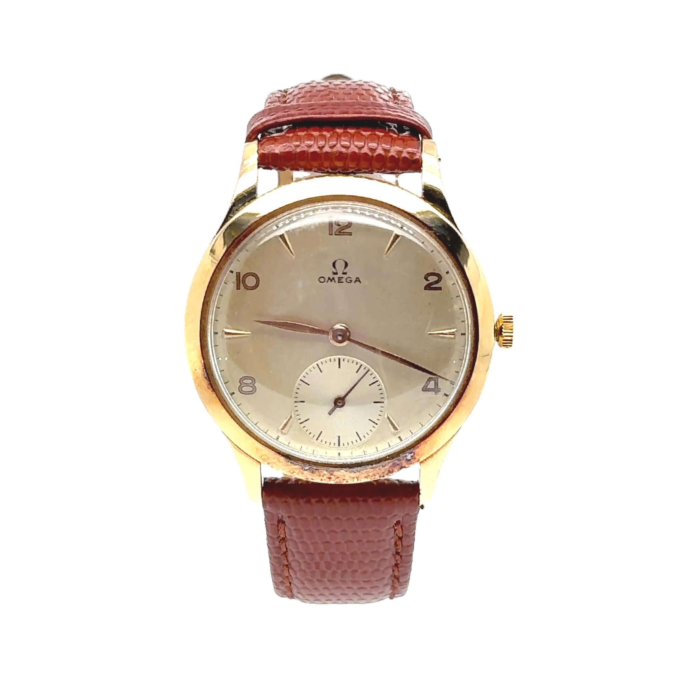 Orologio Omega a carica manuale d'epoca in oro giallo 18 carati, 35 mm in vendita 1