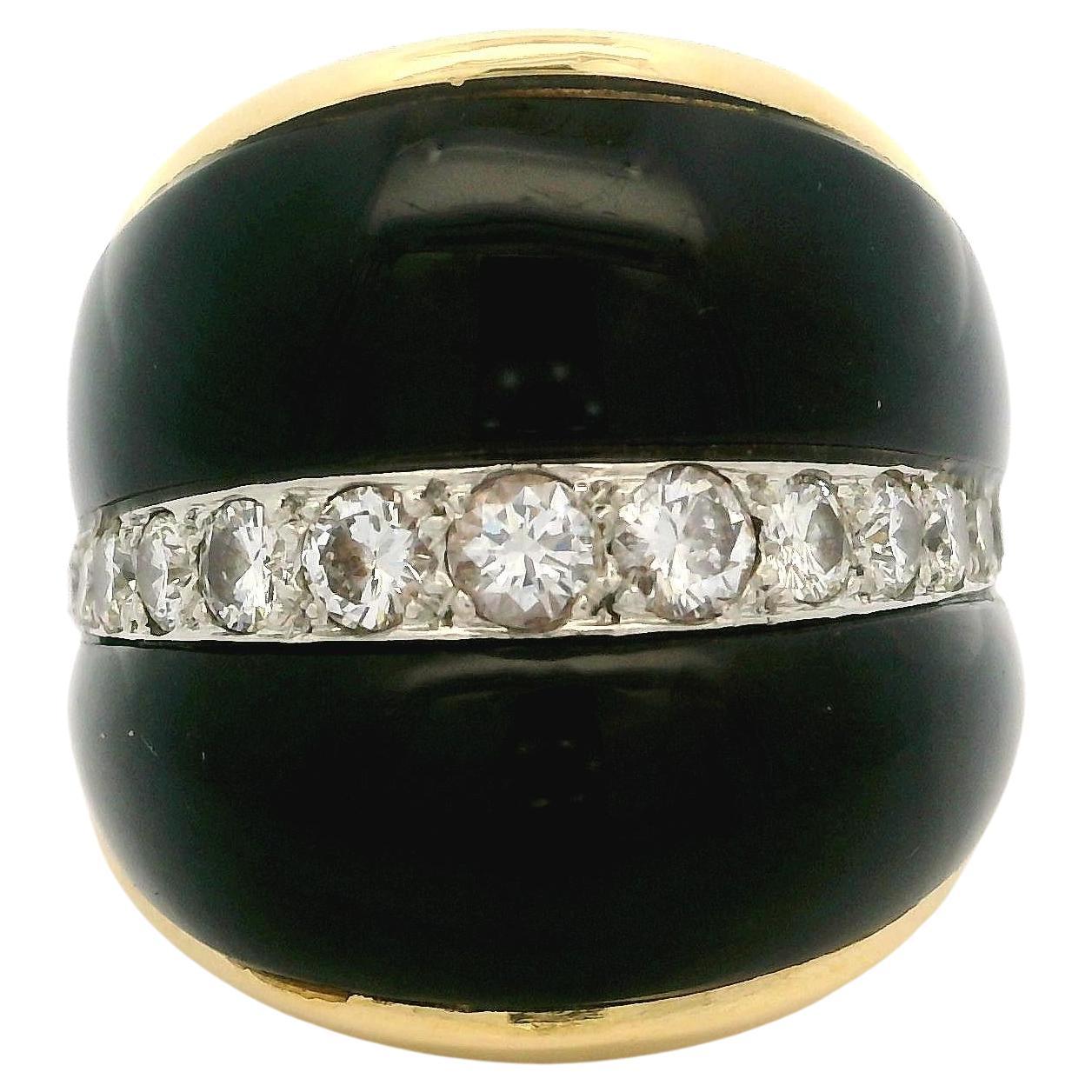 Vintage 18k Yellow Gold Onyx w/ 1.0ctw Diamond Heavy Statement Band Ring