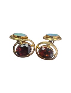 Vintage 18K Yellow Gold Opal and Garnet Cufflinks