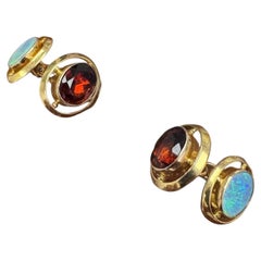 Vintage 18K Yellow Gold Opal and Garnet Cufflinks