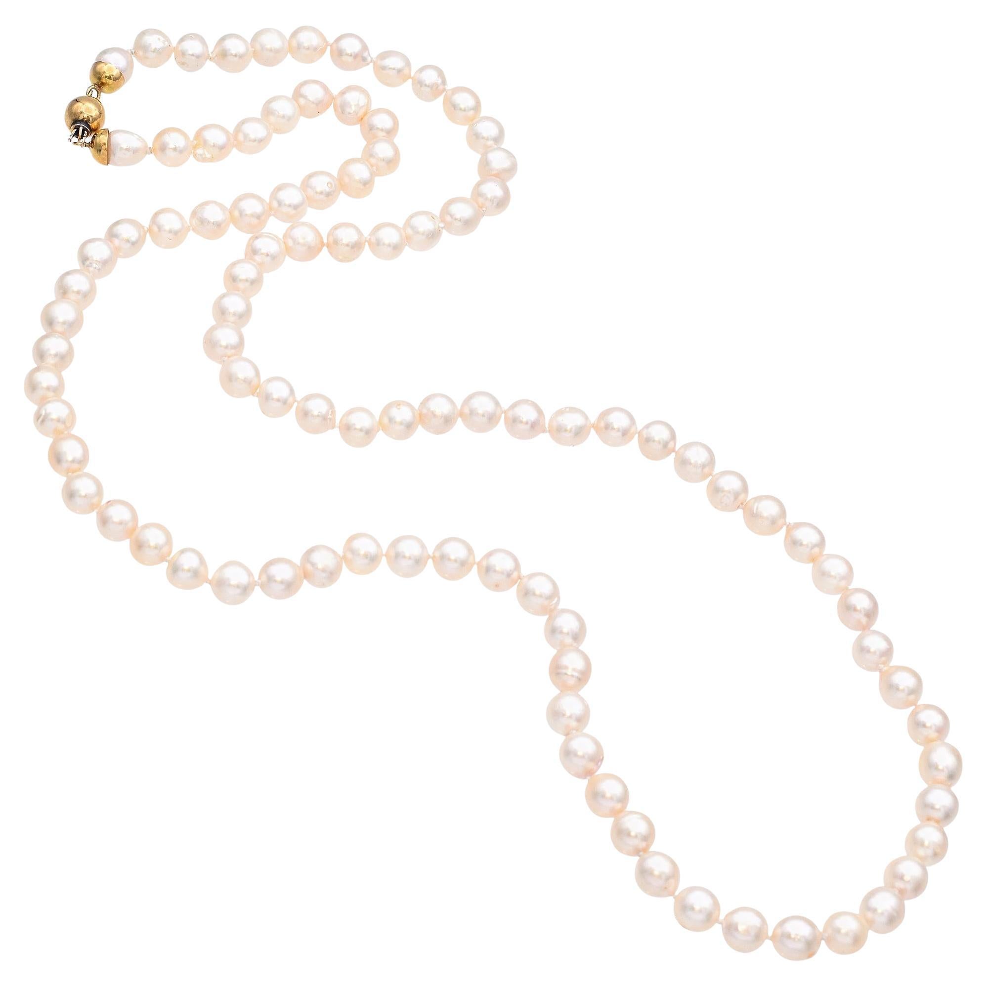 Vintage 18k Yellow Gold Opera Length Pearl Necklace