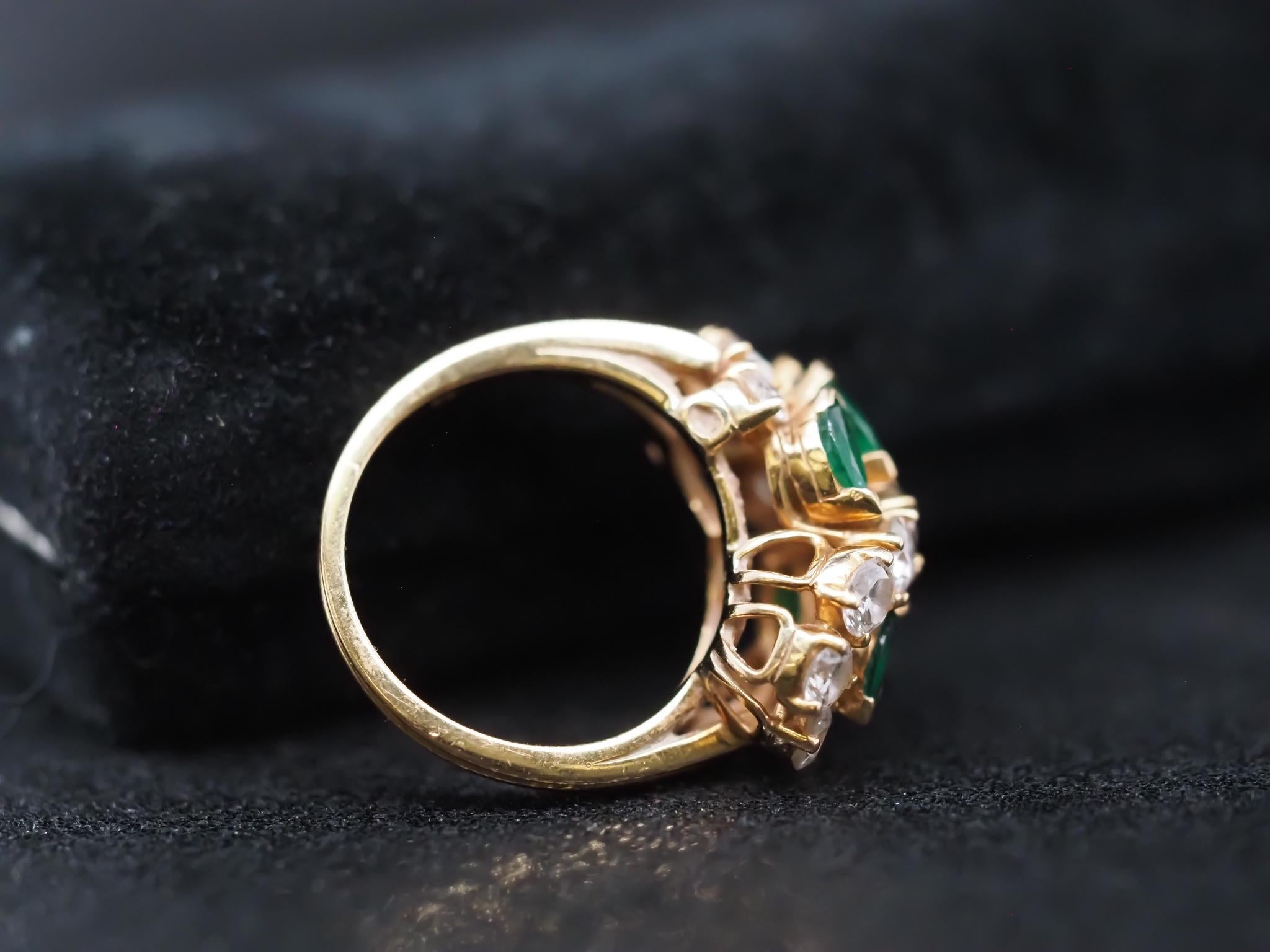 Vintage 18K Yellow Gold Oscar Heyman Emerald and Diamond Ring For Sale 6