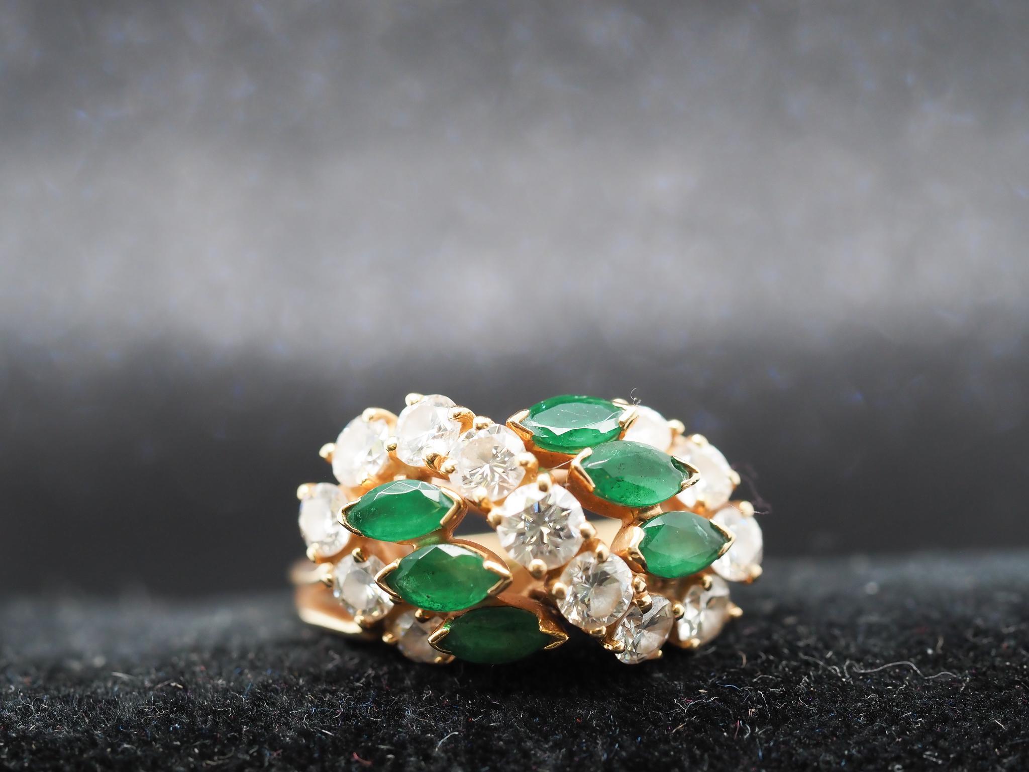 Marquise Cut Vintage 18K Yellow Gold Oscar Heyman Emerald and Diamond Ring For Sale