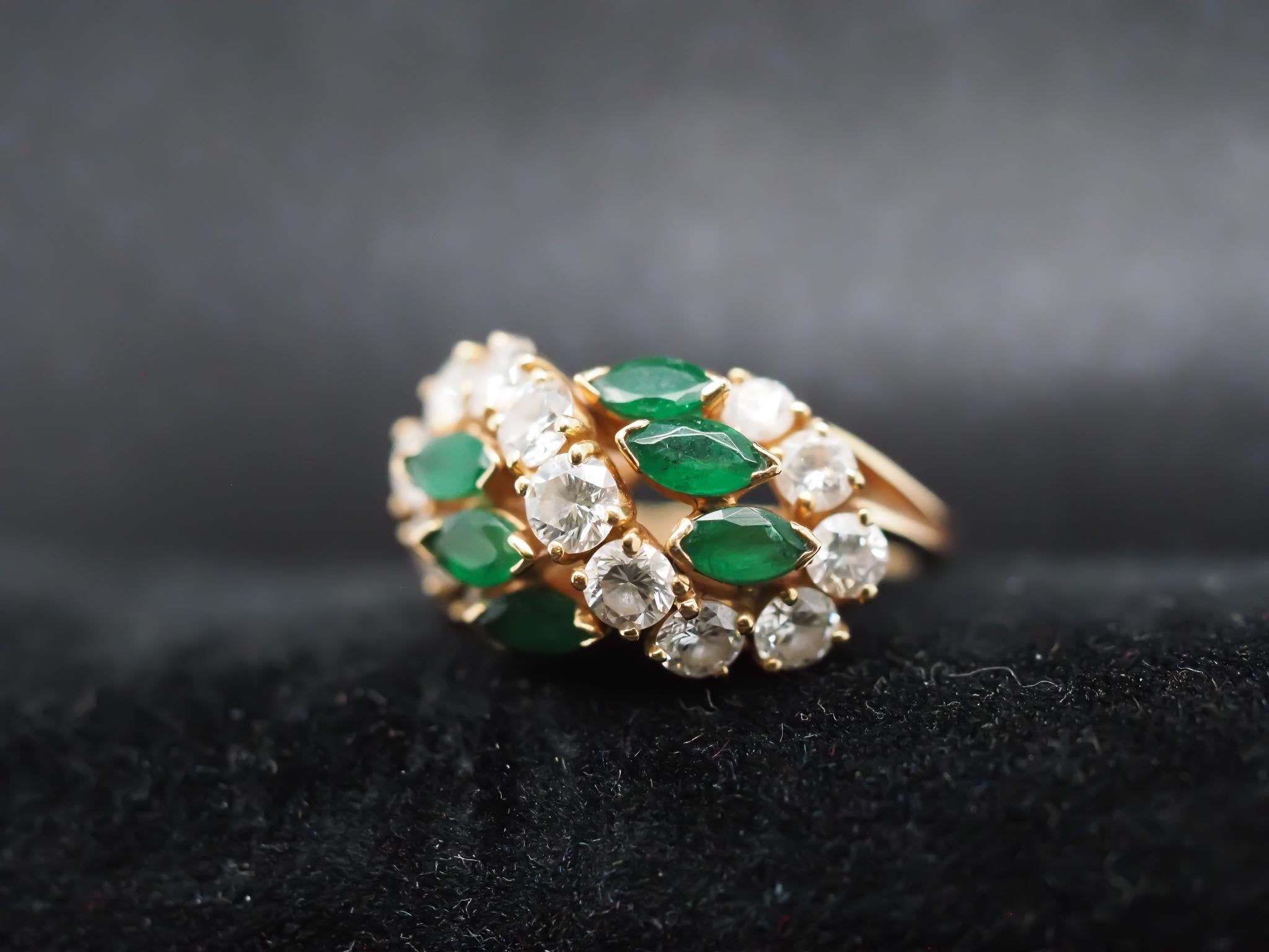 Vintage 18K Yellow Gold Oscar Heyman Emerald and Diamond Ring In Good Condition For Sale In Hicksville, NY