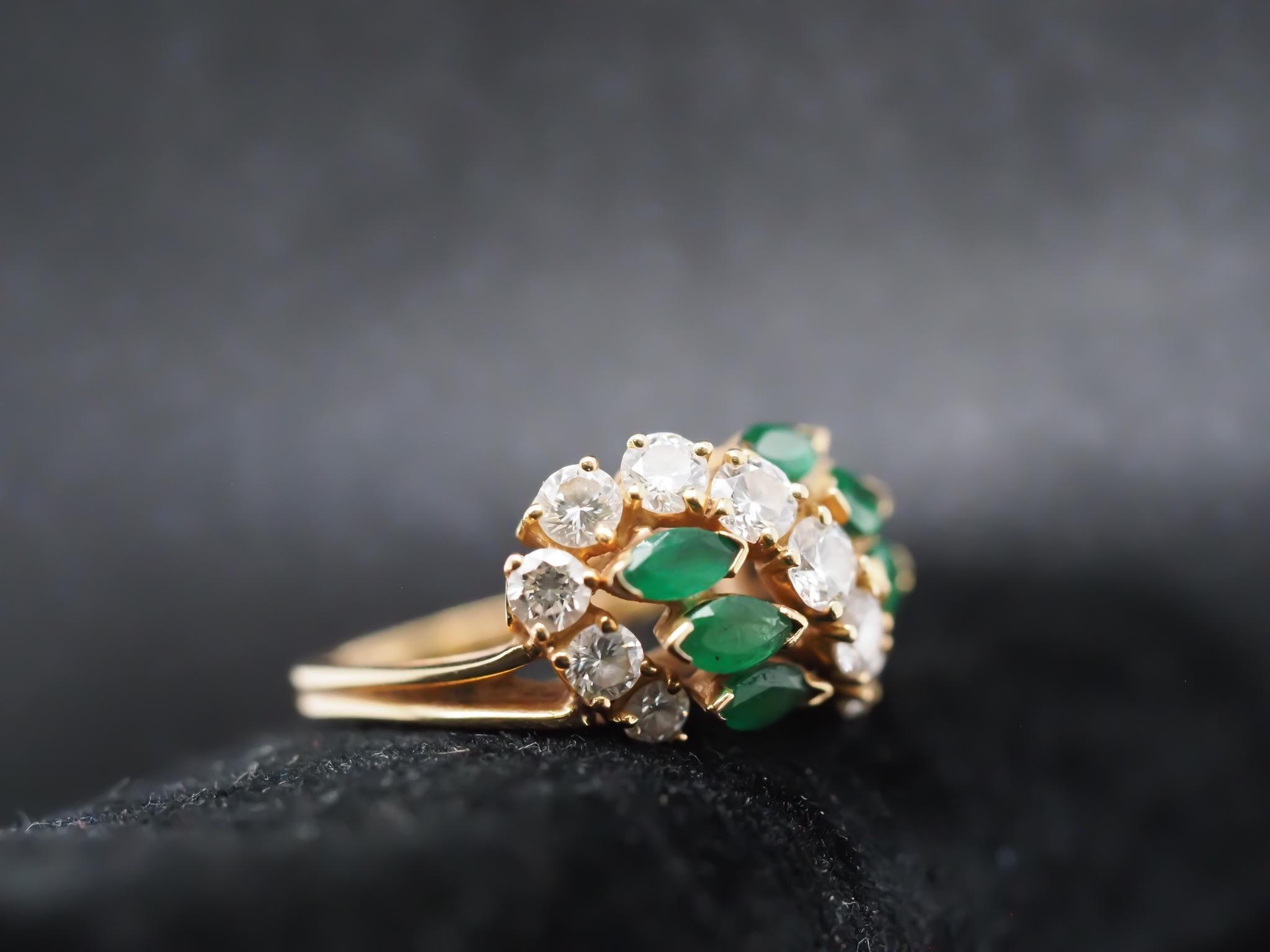 Vintage 18K Yellow Gold Oscar Heyman Emerald and Diamond Ring For Sale 3