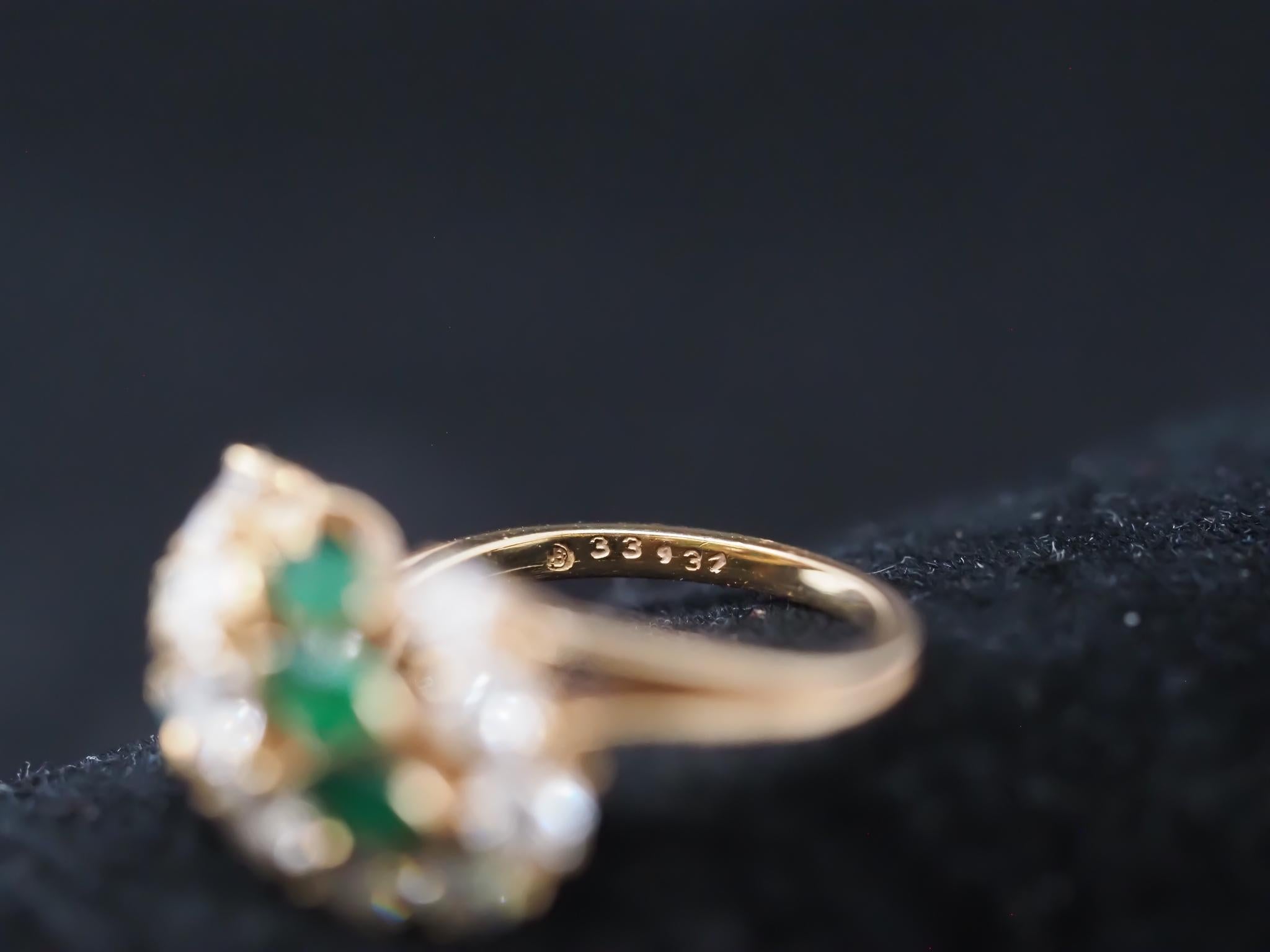 Vintage 18K Yellow Gold Oscar Heyman Emerald and Diamond Ring For Sale 4