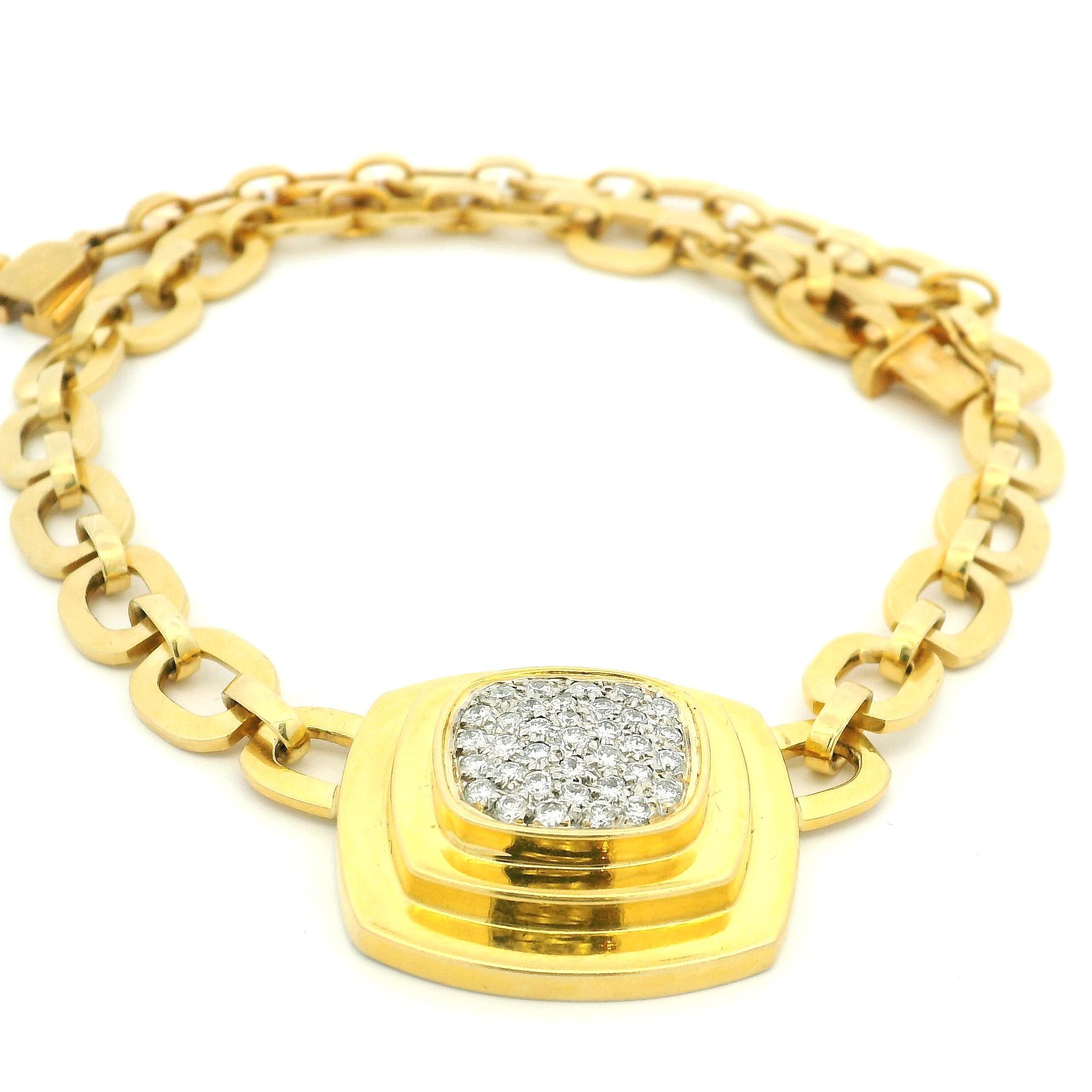 1970s Joseph Boris 18K Yellow Gold Necklace with Diamond Pavé Pendant, Signed For Sale 3