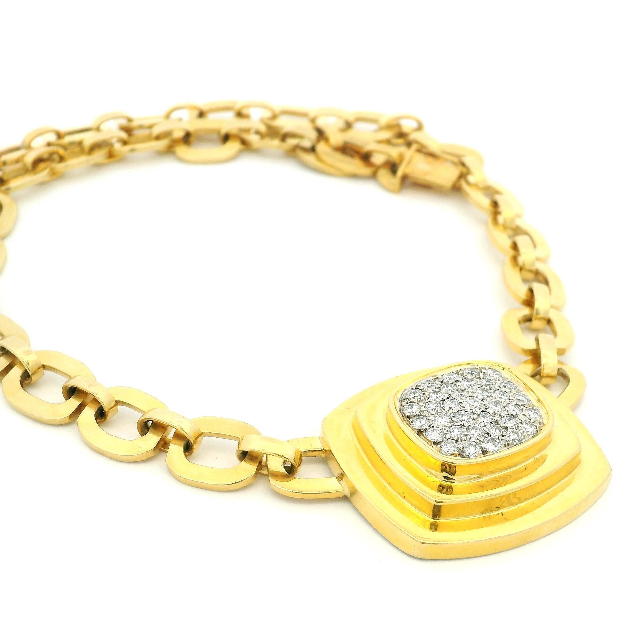 1970s Joseph Boris 18K Yellow Gold Necklace with Diamond Pavé Pendant, Signed For Sale 4