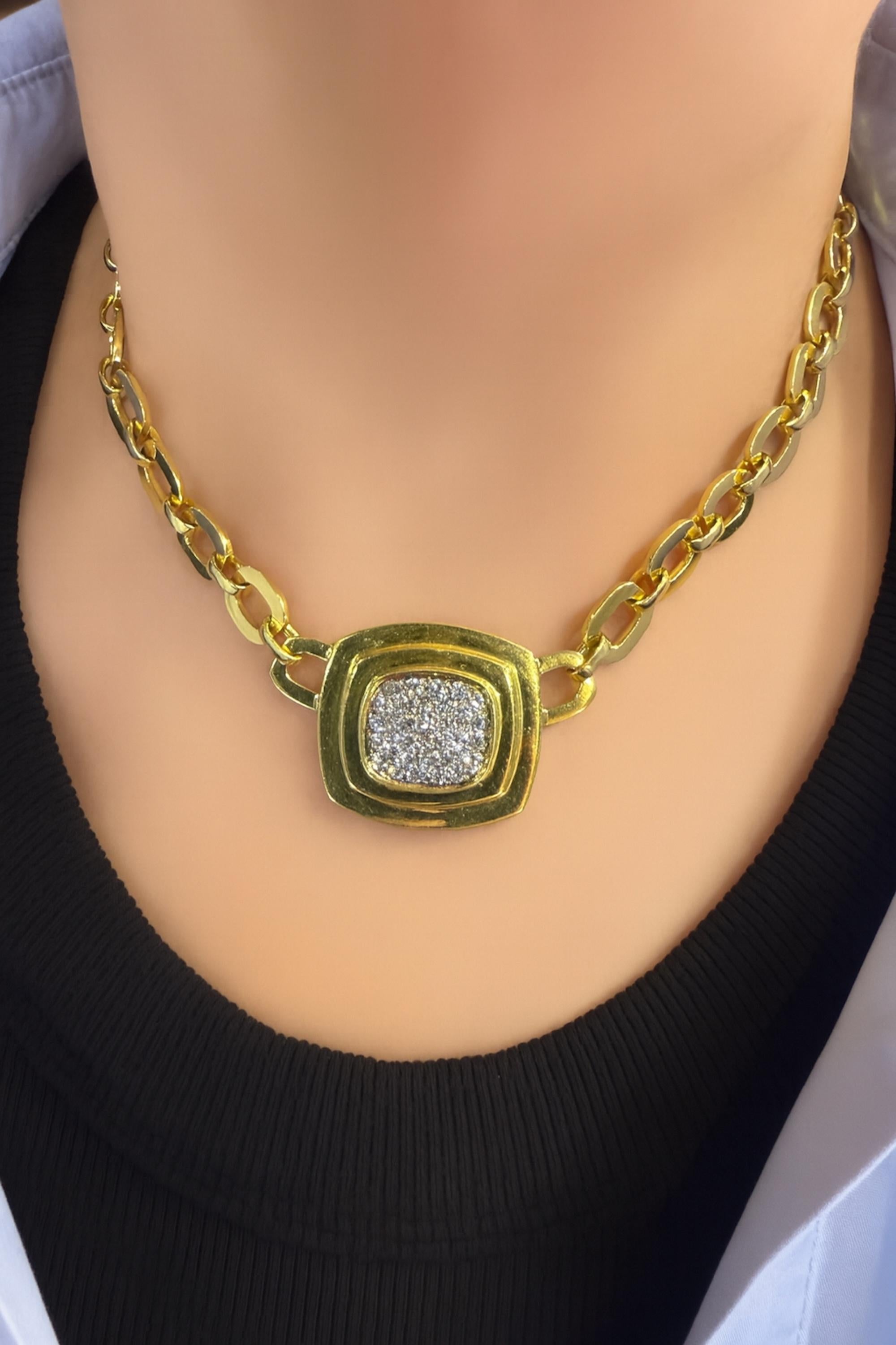 1970s Joseph Boris 18K Yellow Gold Necklace with Diamond Pavé Pendant, Signed For Sale 5