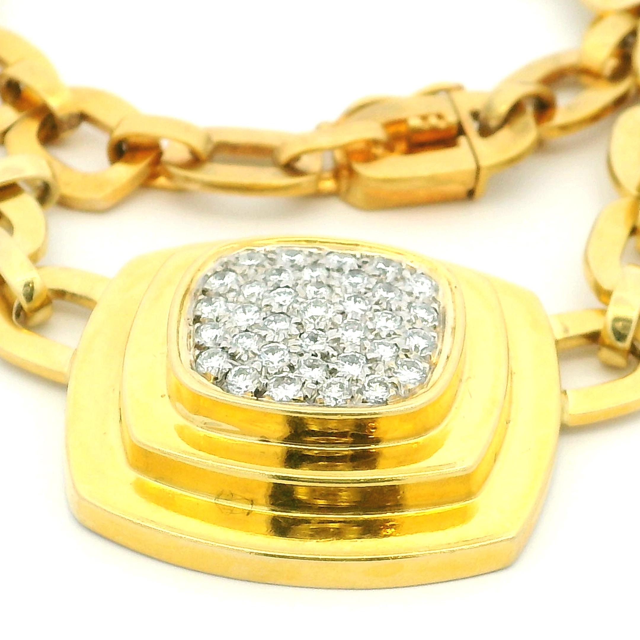 Women's or Men's 1970s Joseph Boris 18K Yellow Gold Necklace with Diamond Pavé Pendant, Signed For Sale