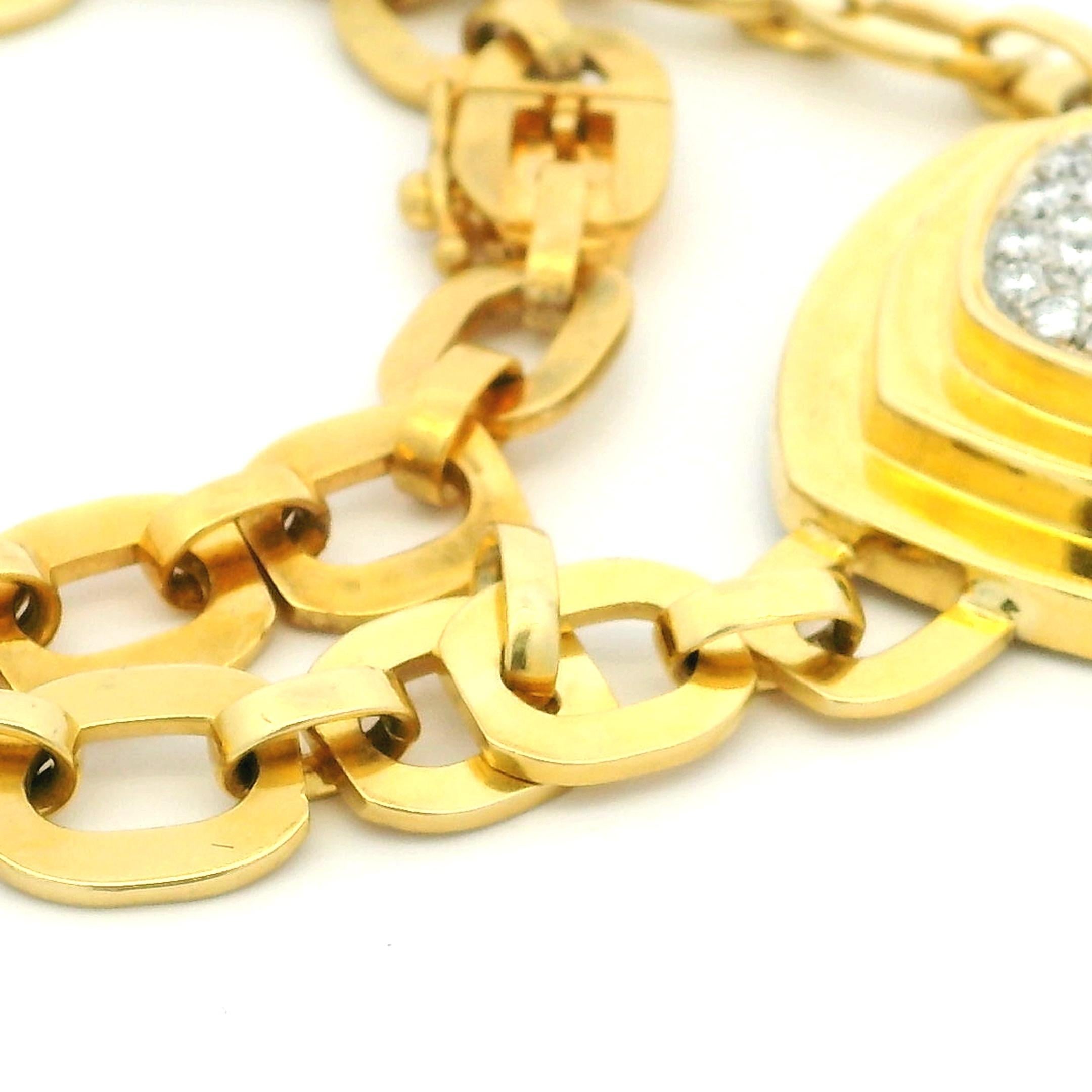 1970s Joseph Boris 18K Yellow Gold Necklace with Diamond Pavé Pendant, Signed For Sale 1