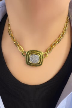 1970s Joseph Boris 18K Yellow Gold Necklace with Diamond Pavé Pendant, Signed