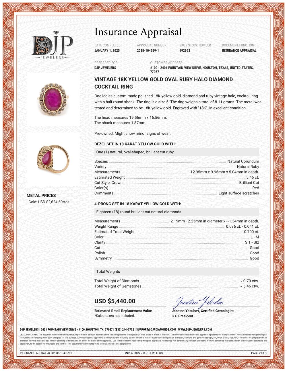 Vintage 18K Yellow Gold Oval Ruby Halo Diamond Cocktail Ring 3