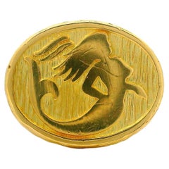 Anello Vintage in oro giallo 18 carati con firma ovale e fascia a sirena lucida