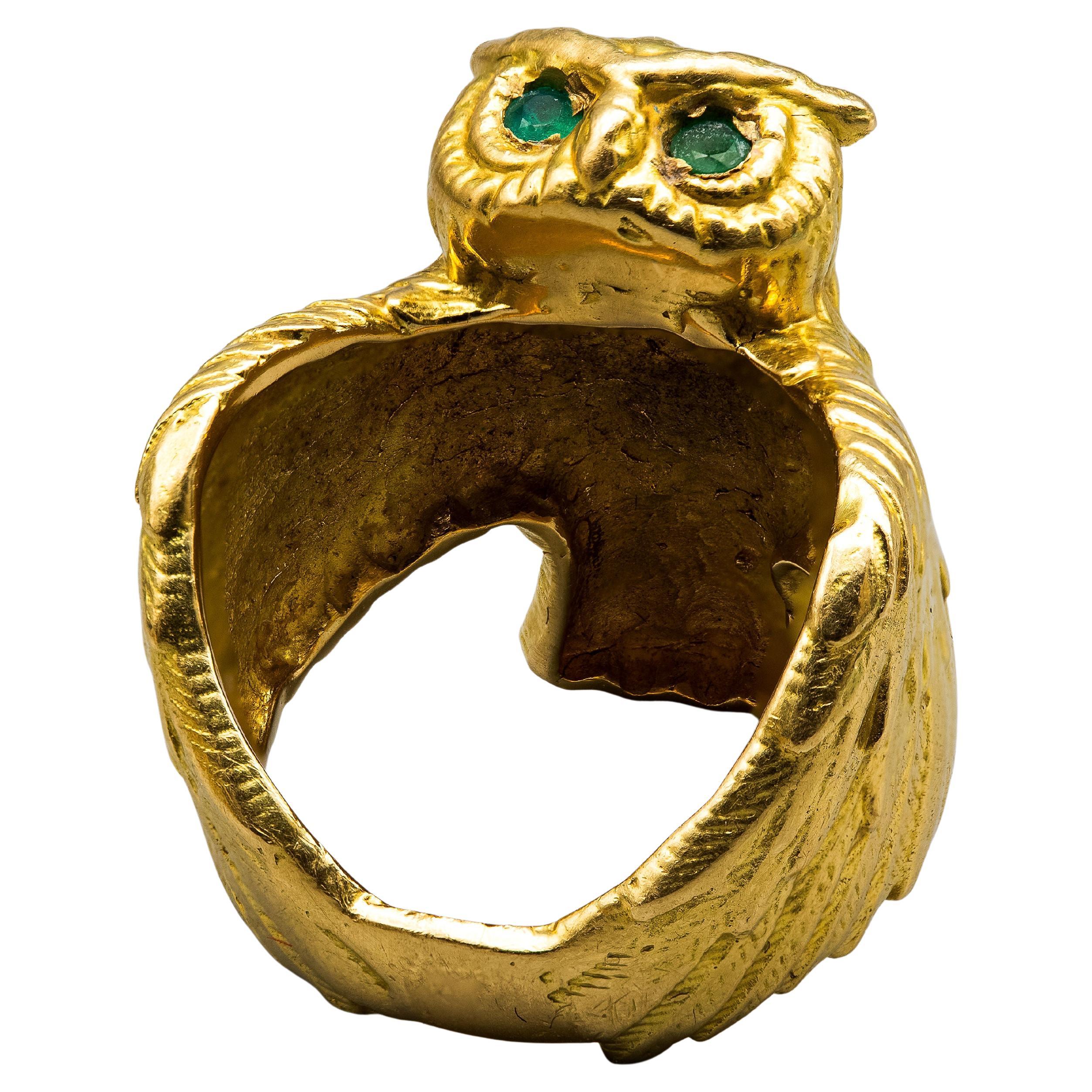 Charming 18k Yellow Gold Owl Ring