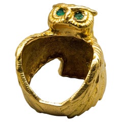 Charmante bague hibou en or jaune 18 carats