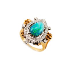 Vintage 18K Gold & Palladium AGL Australian Black Opal Diamond Cocktail Ring