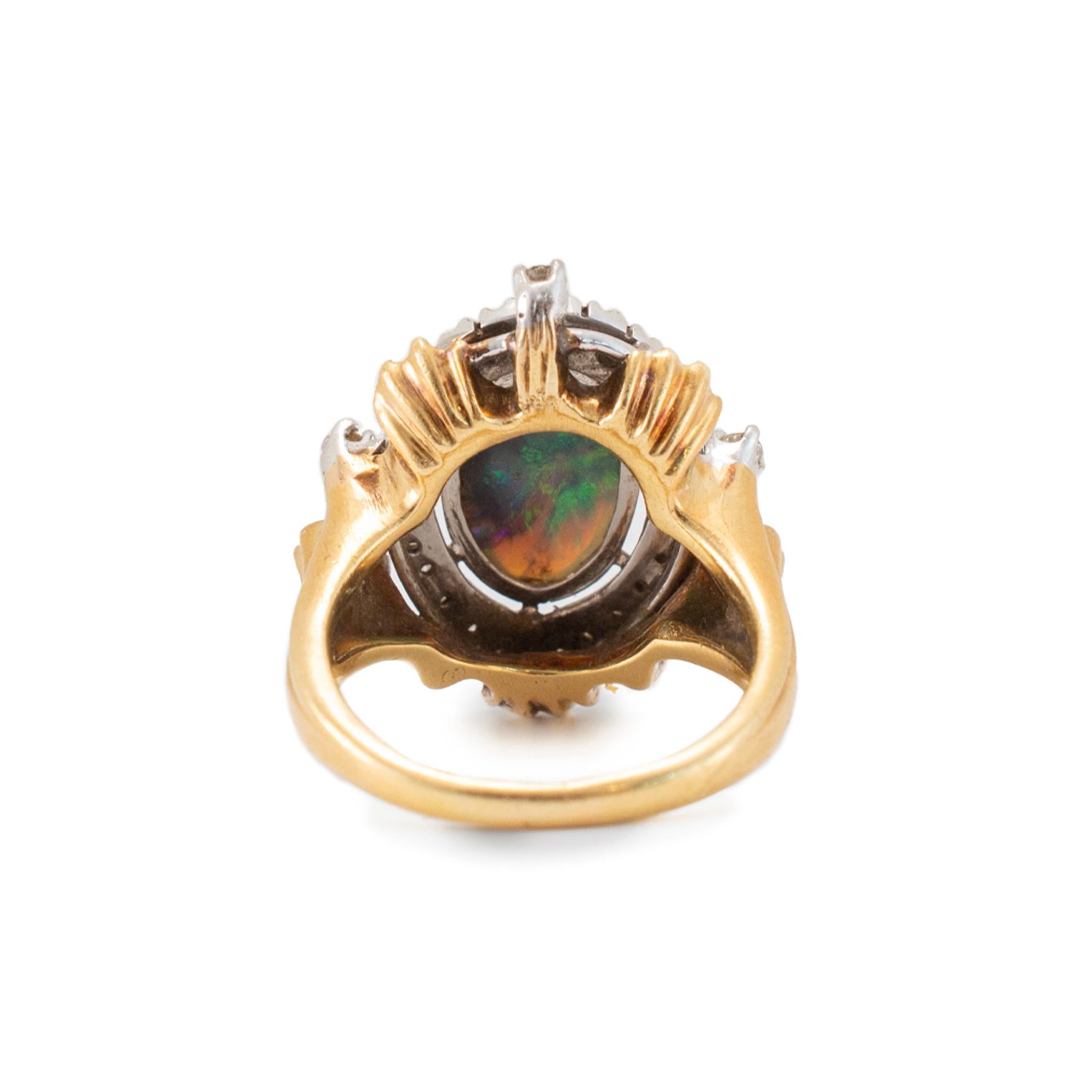 Women's Vintage 18K Yellow Gold & Palladium Australian Opal Halo Diamond Cocktail Ring For Sale