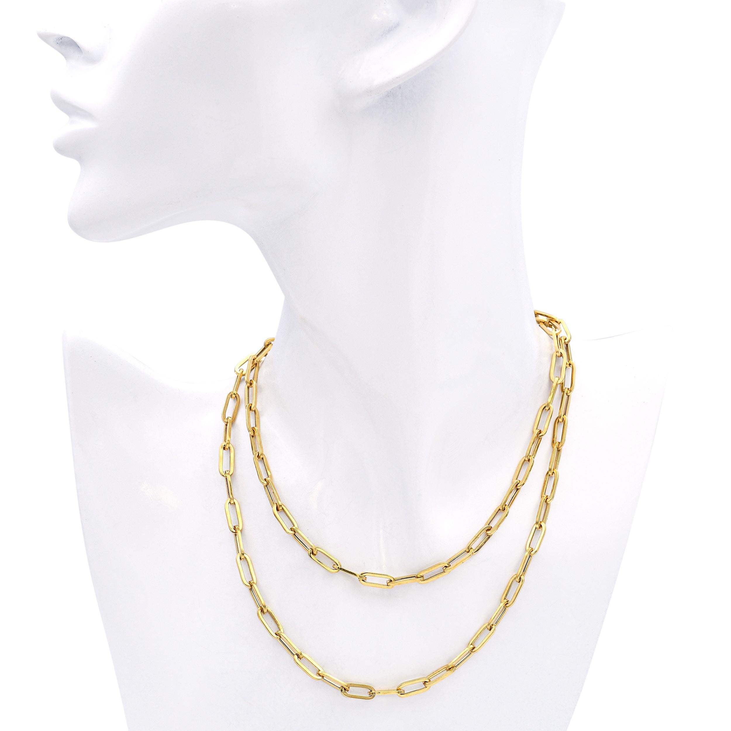 Moderne Vintage 18k Yellow Gold Paper Clip Link Necklace en vente