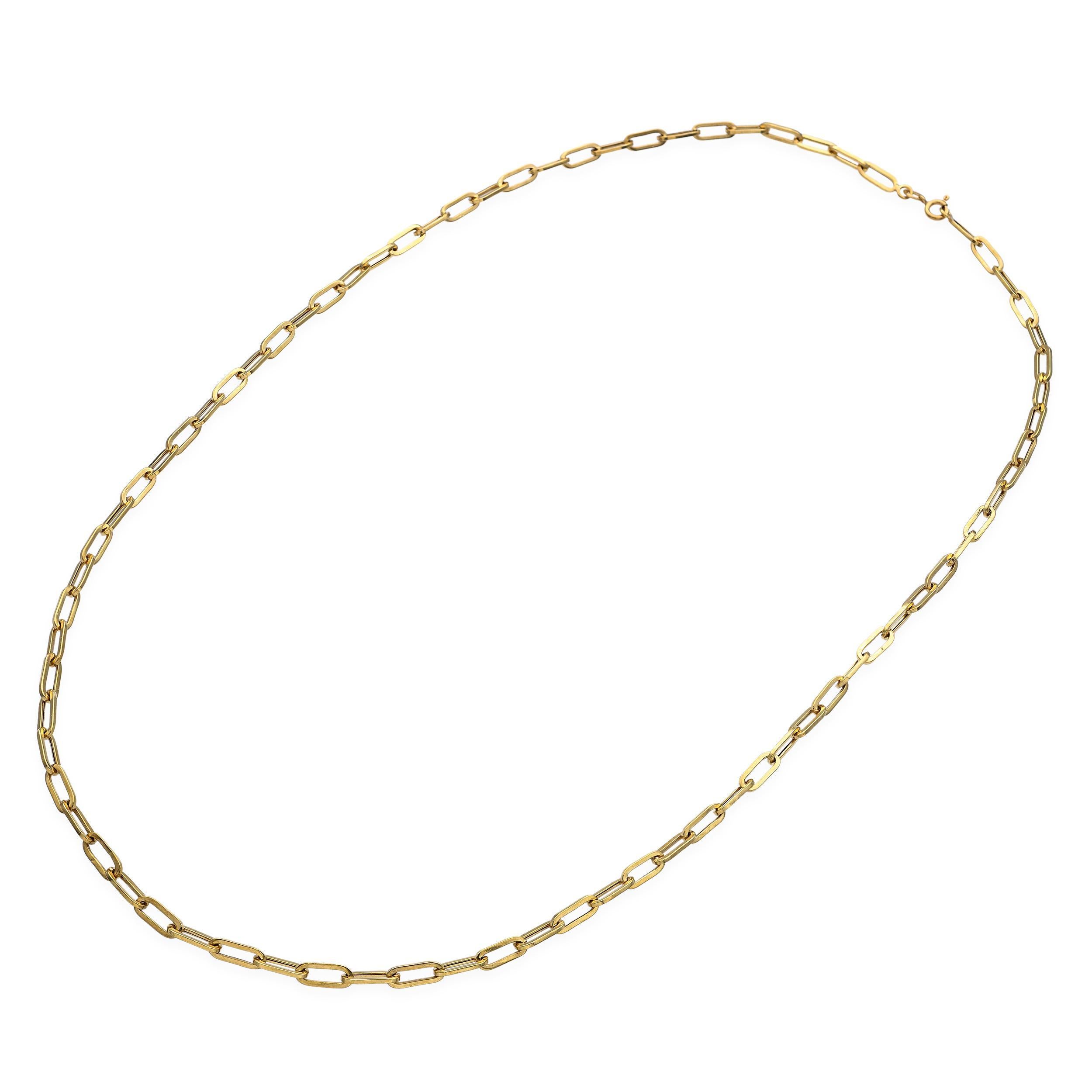Vintage 18k Yellow Gold Paper Clip Link Necklace Bon état - En vente à New York, NY