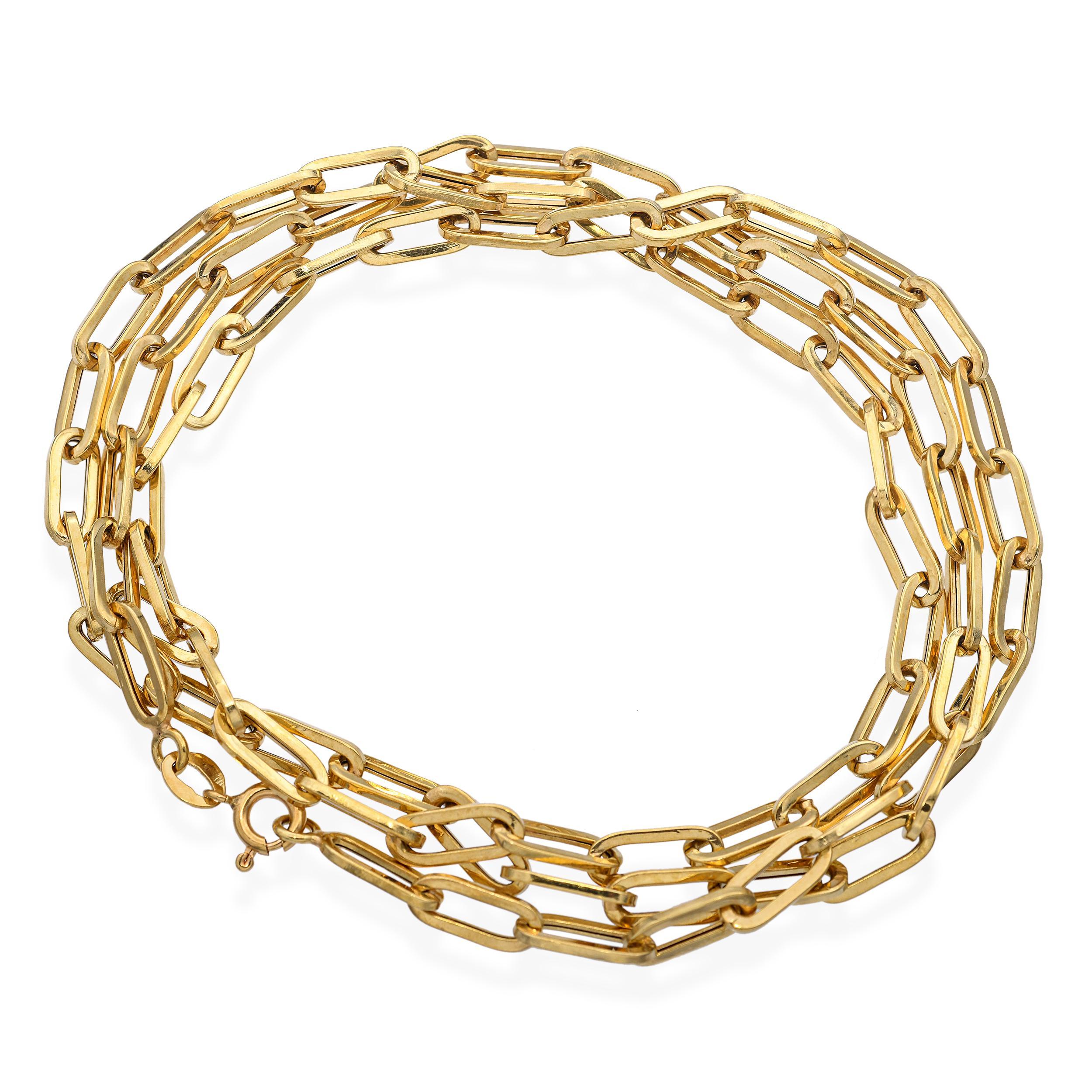 Vintage 18k Yellow Gold Paper Clip Link Necklace Pour femmes en vente