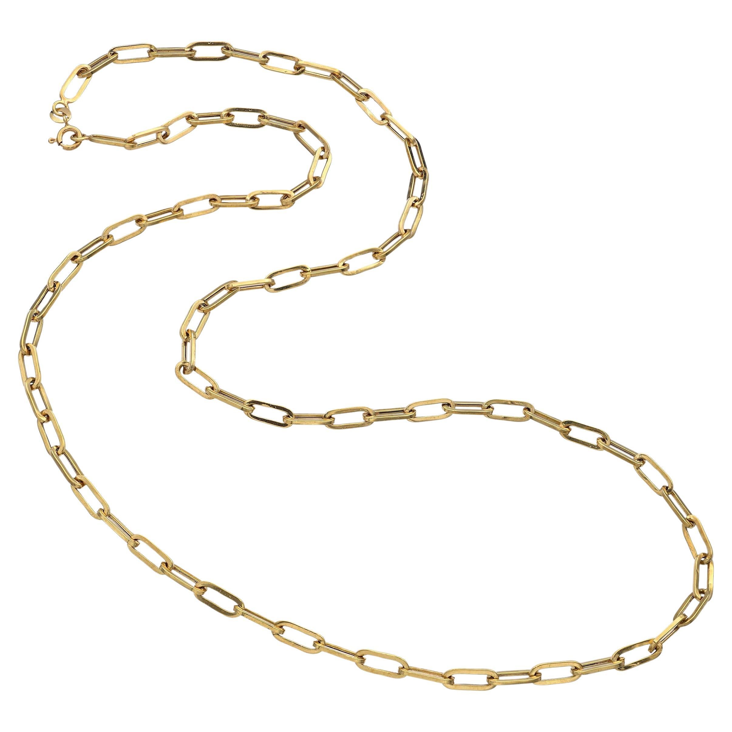 Vintage 18k Yellow Gold Paper Clip Link Necklace en vente