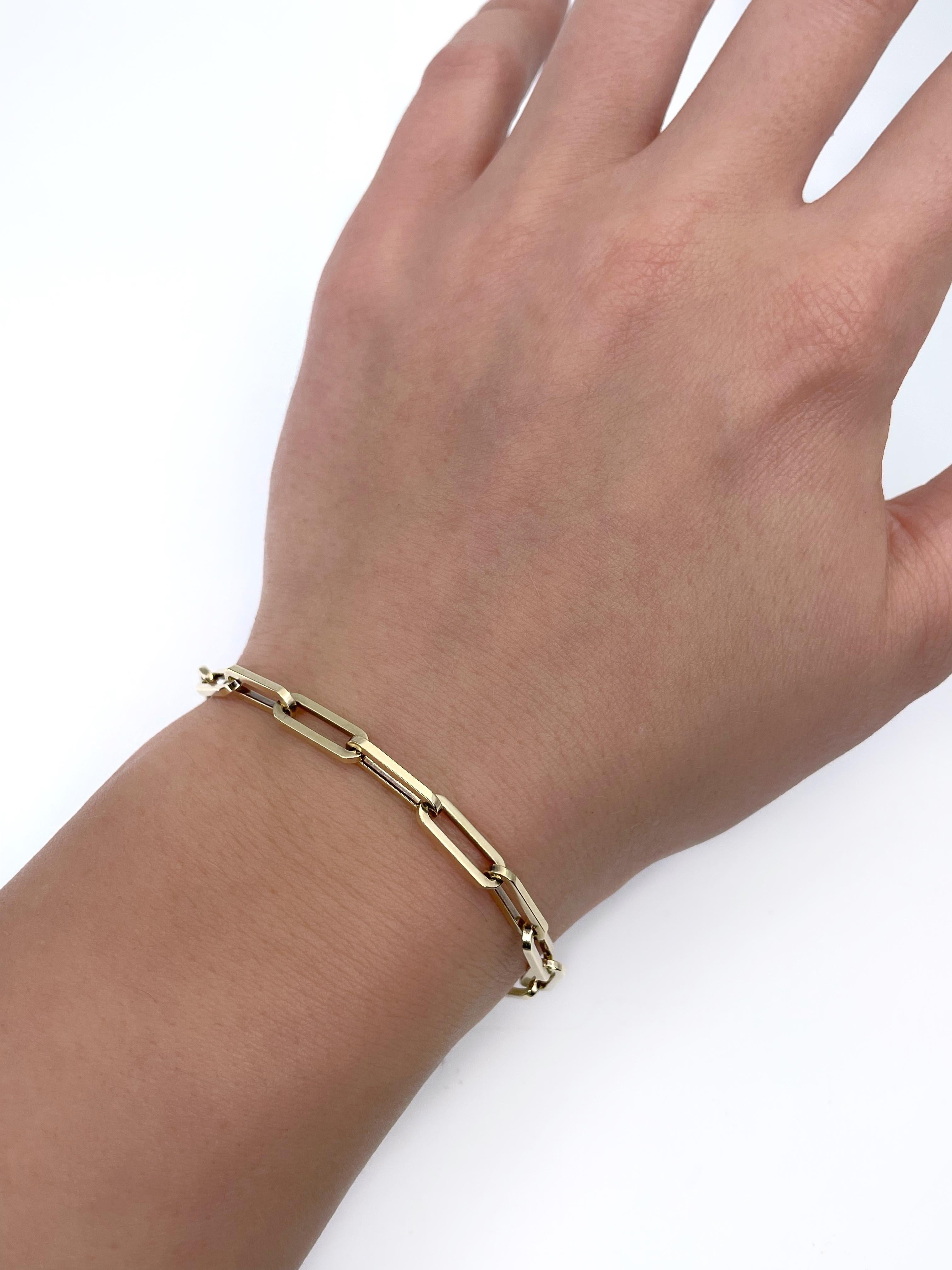 Vintage 18 Karat Yellow Gold Paperclip Chain Bracelet In Good Condition In Vilnius, LT