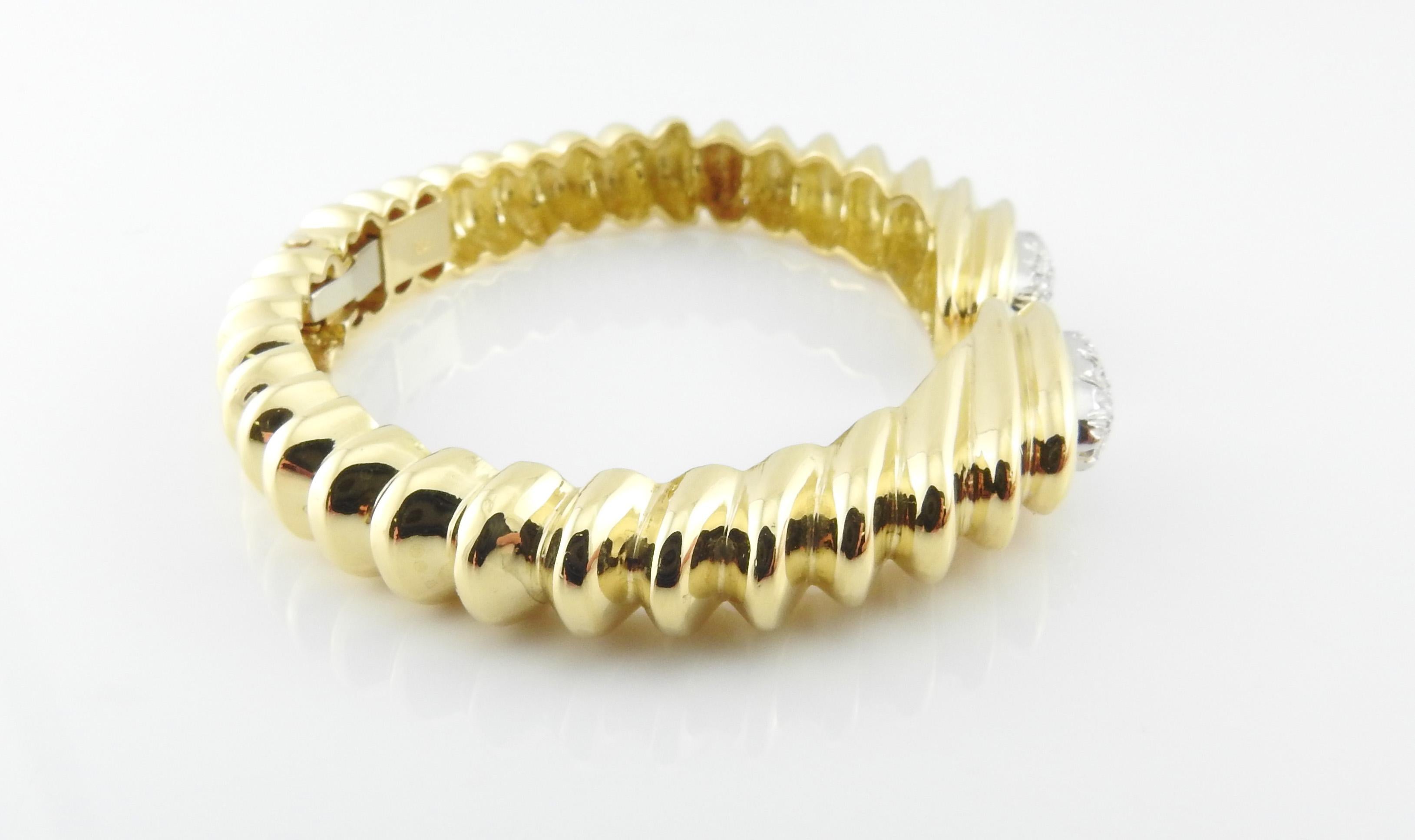 Women's 18 Karat Yellow Gold Pave Diamond Hinged Cuff Bangle Bracelet