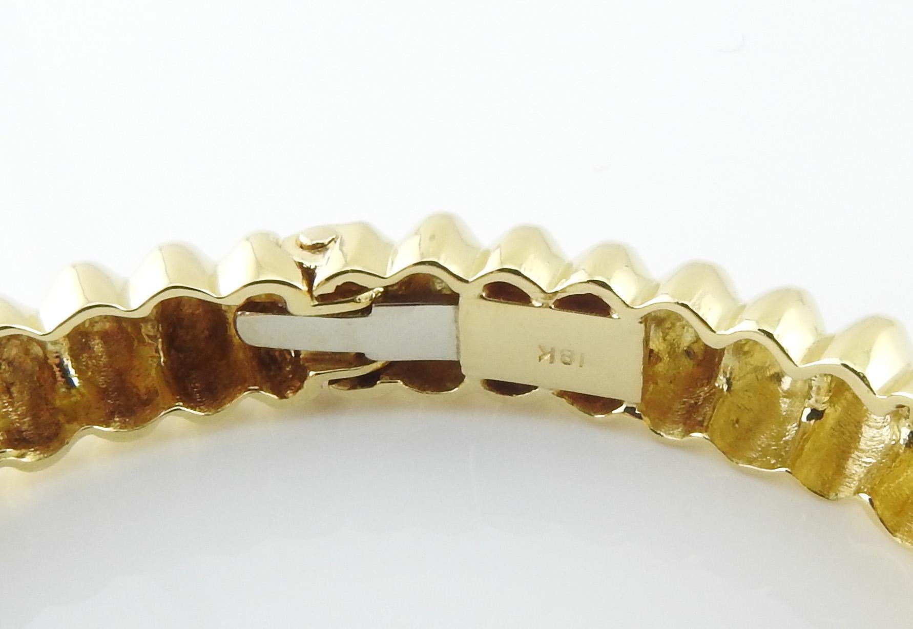 18 Karat Yellow Gold Pave Diamond Hinged Cuff Bangle Bracelet 1
