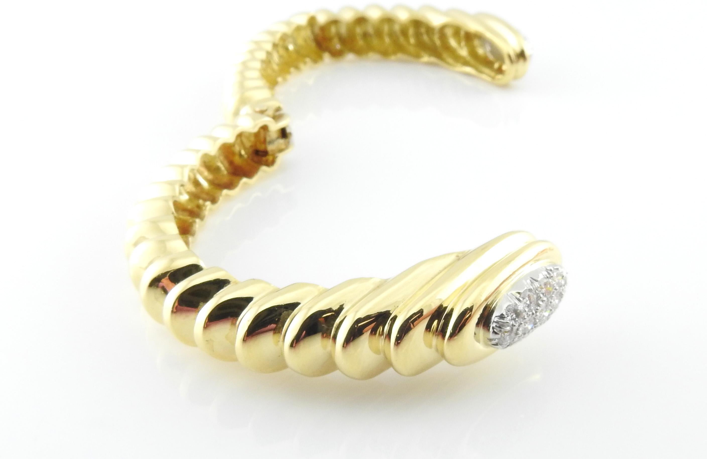 18 Karat Yellow Gold Pave Diamond Hinged Cuff Bangle Bracelet 3