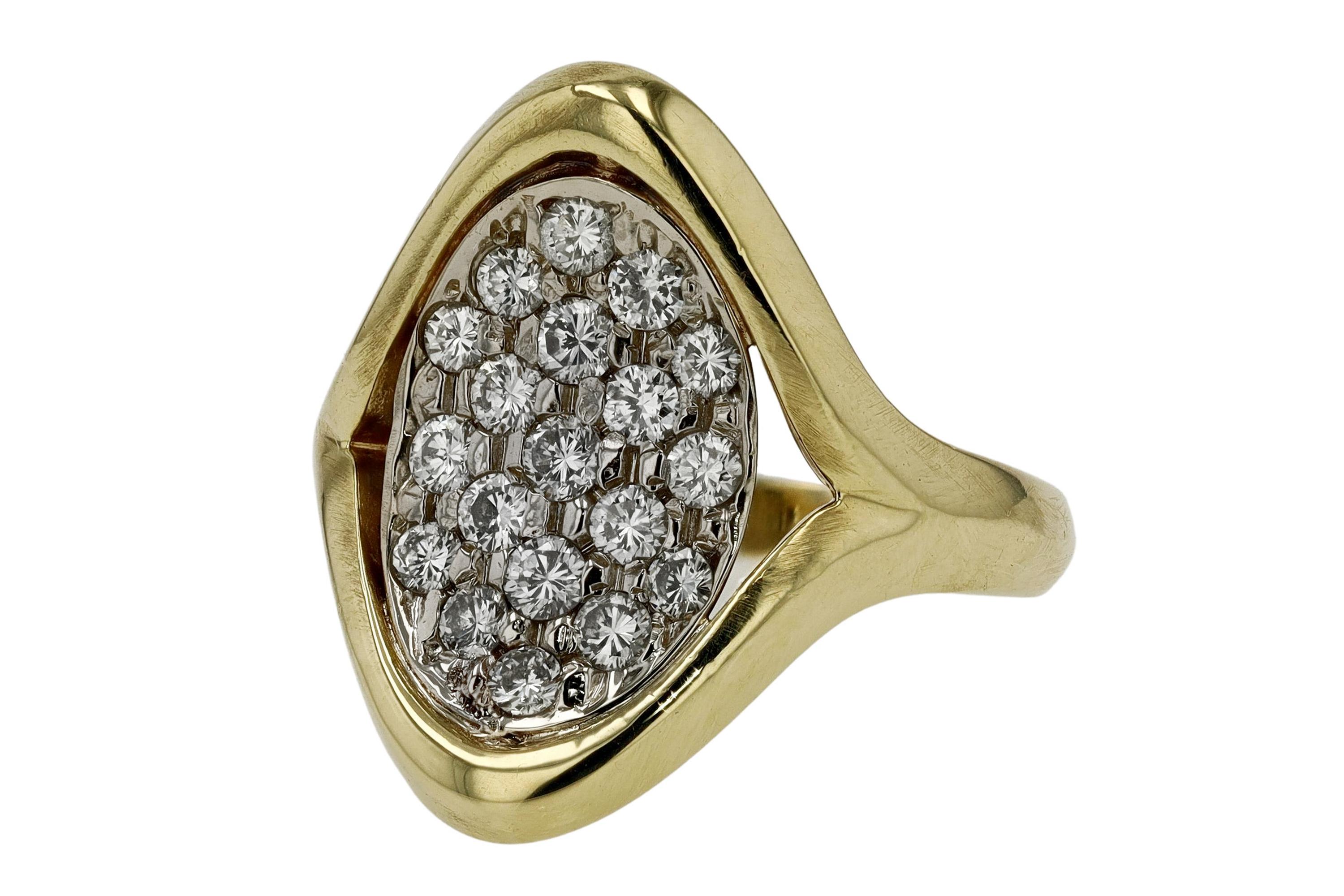 Contemporary 80's Disco Yellow Gold Pavé Diamond Mob Wife Cocktail Ring For Sale