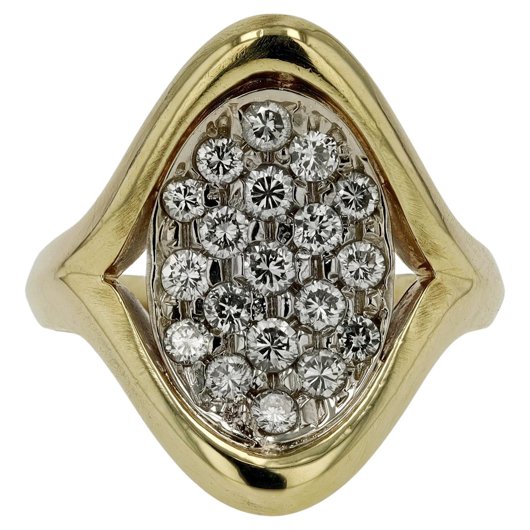 80's Disco Yellow Gold Pavé Diamond Mob Wife Cocktail Ring For Sale