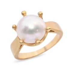 Vintage 18k Yellow Gold Pearl 10mm Pearl Ring