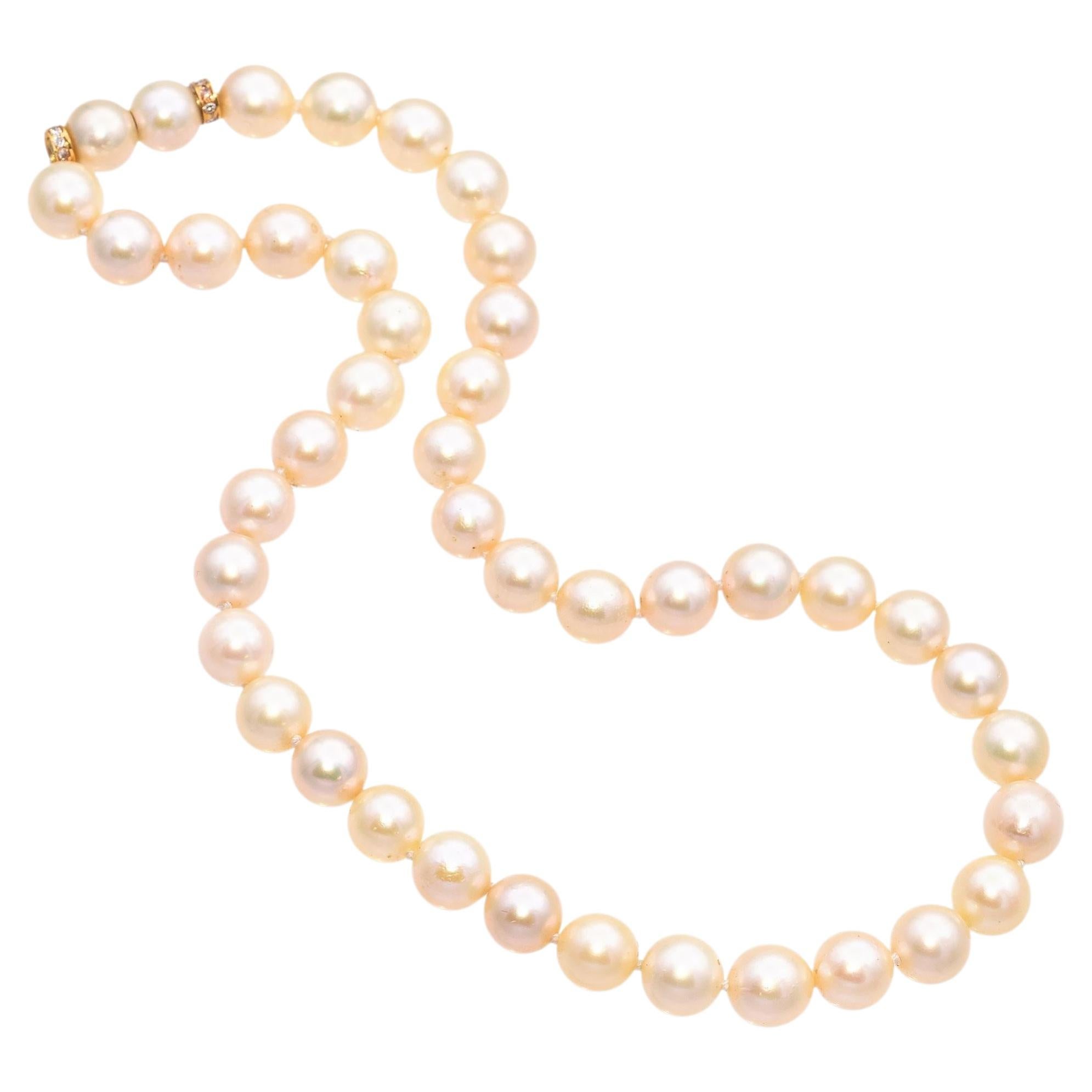 Collana vintage in oro giallo 18 carati con perle e diamanti a forma di rondella