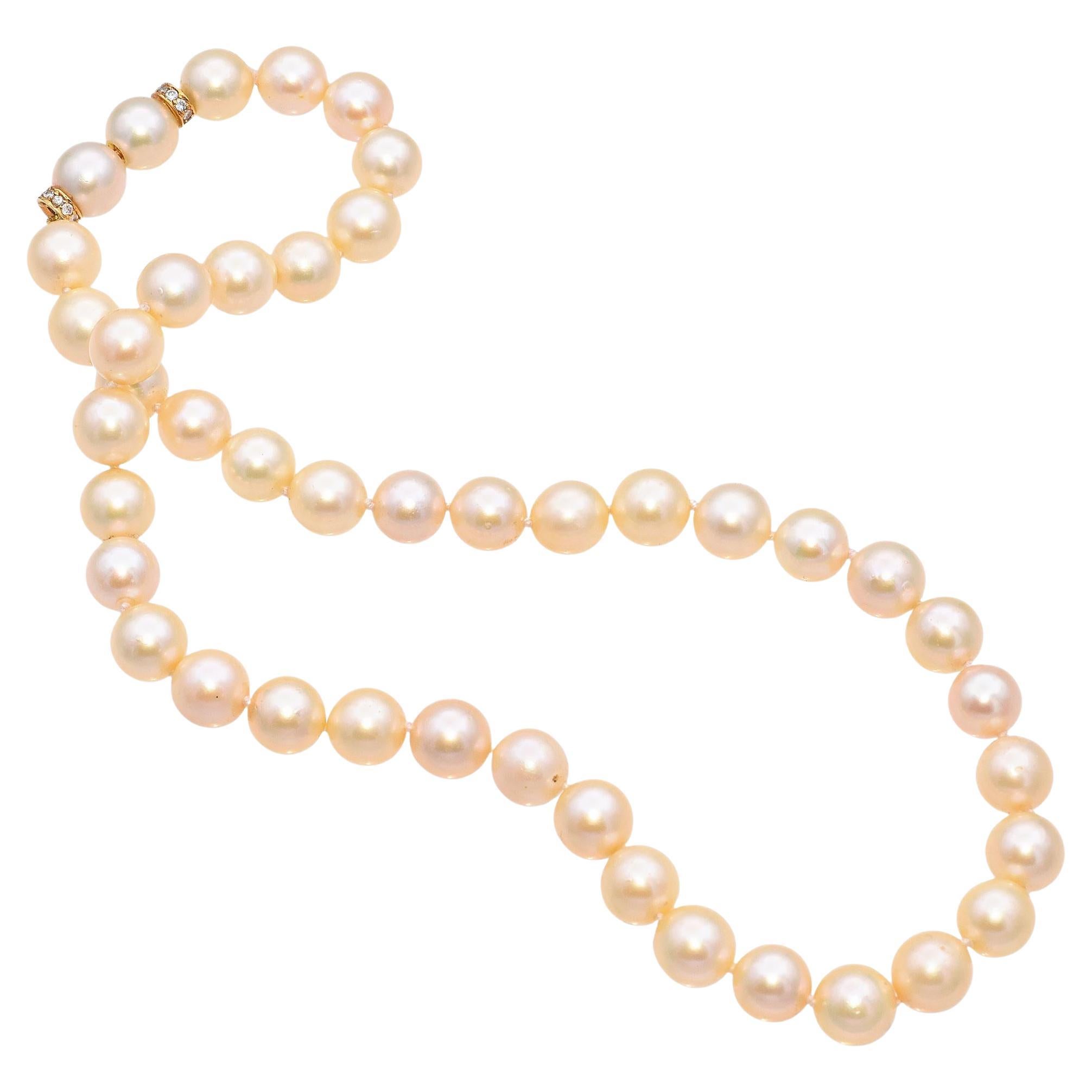 Vintage 18K Yellow Gold Pearl and Diamond Rondelle Necklace