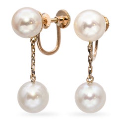 Vintage 18k Yellow Gold Pearl Drop Screw Back Earrings