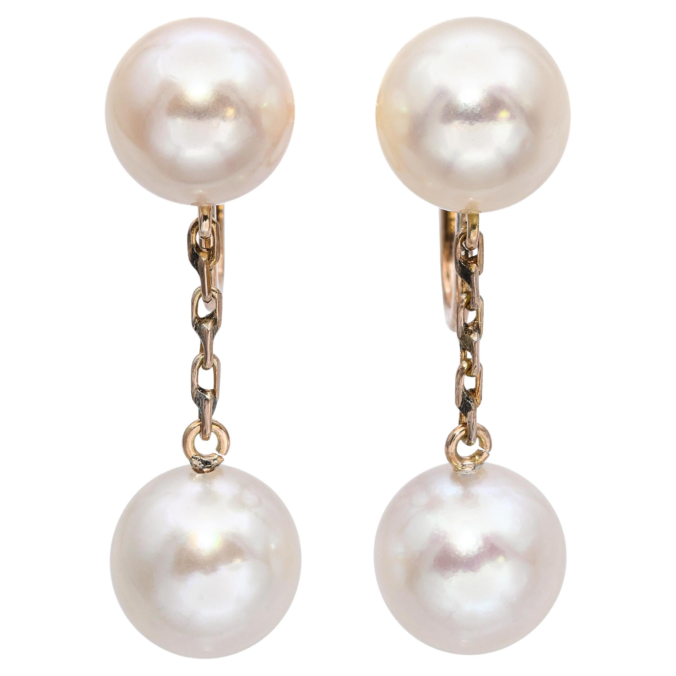 Vintage 18k Yellow Gold Pearl Drop Screw Back Earrings