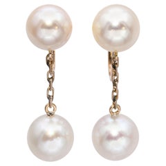 Vintage 18k Yellow Gold Pearl Drop Screw Back Earrings
