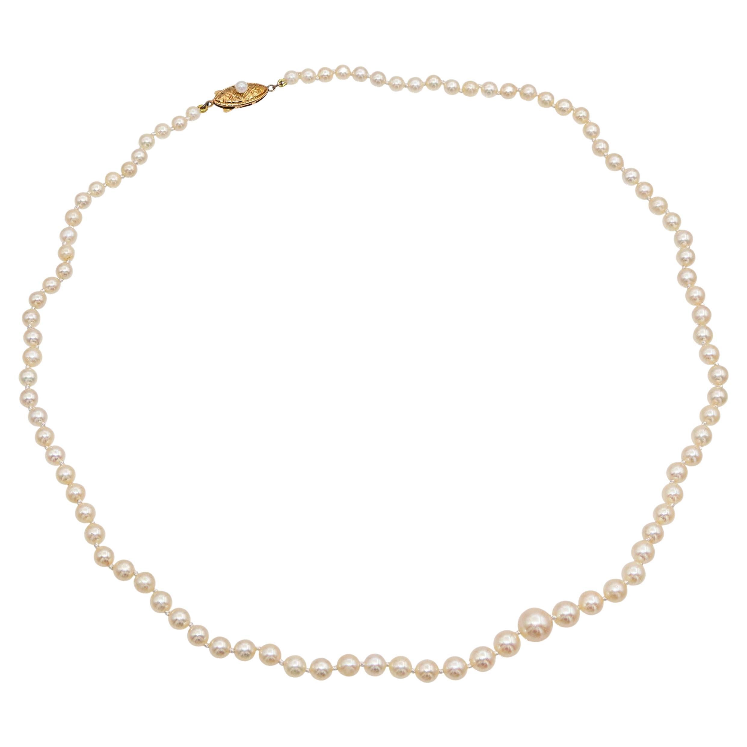 Vintage 18k Yellow Gold Pearl Strand Necklace For Sale
