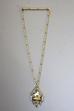 Vintage 18 Karat Gold Pegasus and Dragon Pendant, Diamonds, Rubies, Emeralds